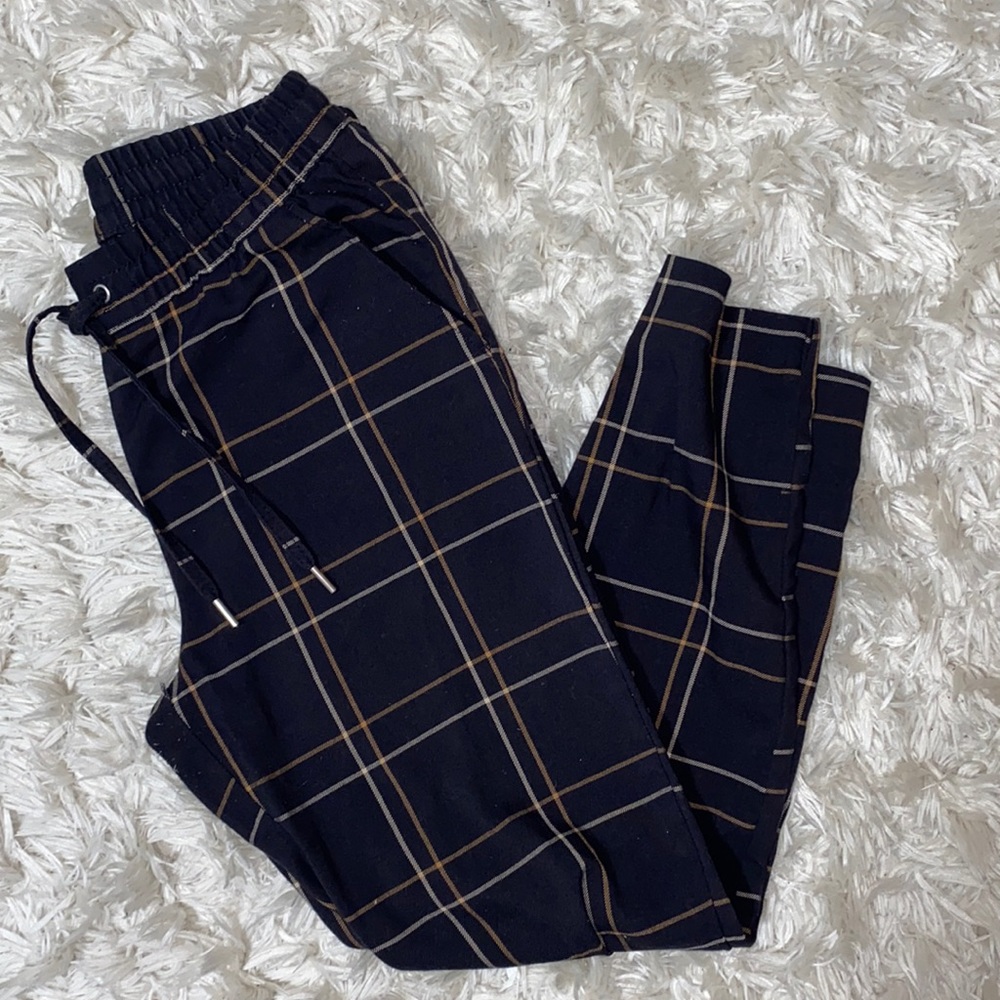Women Plaid H&M Pants W Tie String